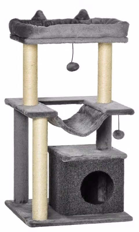 Albero per gatti con tiragraffi - Torre per gatti | Colore: Grigio | Dimensioni: 48x48x90 cm