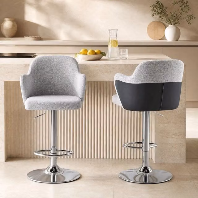 Set da 2 pezzi di sgabelli BARHOCKER REDOM girevoli e regolabili in tessuto grigio chiaro