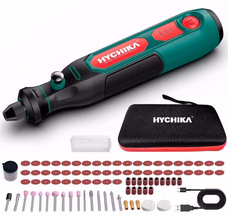 Kit multifunzione a batteria HYCHIKA da 3,6V - Accessori da 77 pezzi per foratura, avvitatura e altro