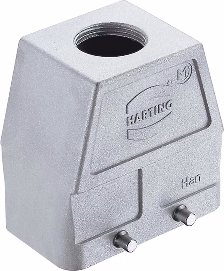 HARTING Han 10B EMC / High Temp Contenitore tubolare alto, 1xM25 uscita cavo diritta, per 2 staffe (nella parte inferiore) Vite di fissaggio