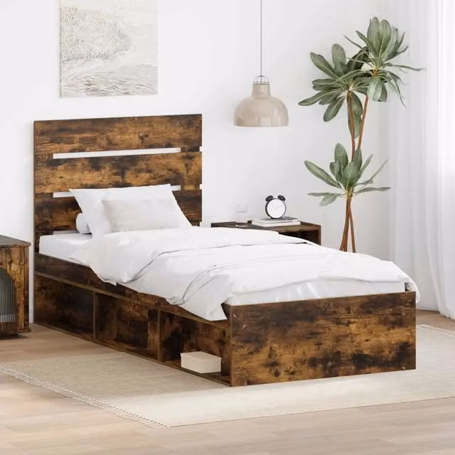 Struttura letto in pino massello vidaXL colore marrone con doghe in legno L: 200 cm, P: 100 cm, H: 103 cm