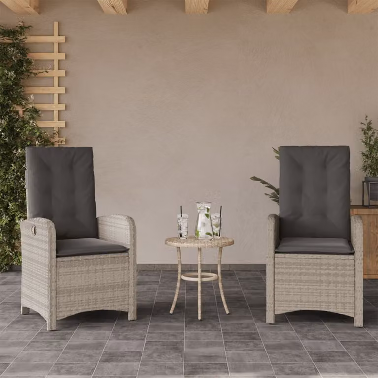 Set di 2 sedie reclinabili da giardino vidaXL in polyrattan con cuscini grigio antracite