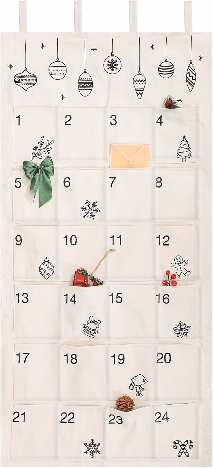 Calendario dell'Avvento da riempire - Arazzo con 24 scomparti - Calendario di Natale da appendere - Per decorazioni natalizie - Confezione regalo