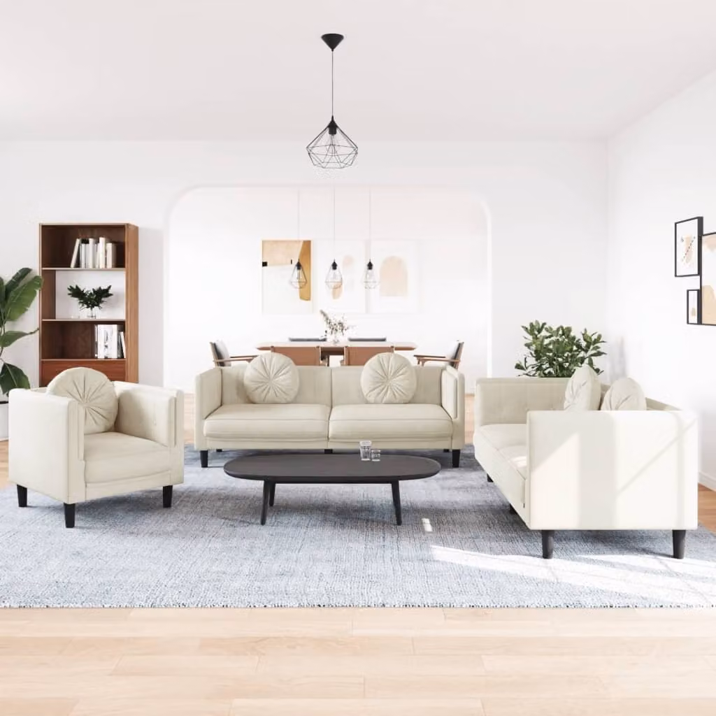 Maison Exclusive - Set divano a 3 pezzi con cuscini in velluto color crema