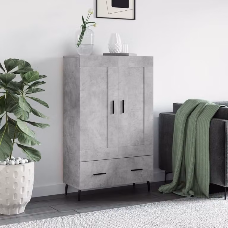 Credenza moderna vidaXL in legno multistrato e metallo, Grigio Cemento, L: 69,5 cm, P: 31 cm, H: 115 cm