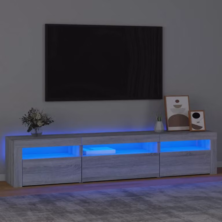 vidaXL Mobile Porta TV Moderno con Luci LED Integrate Grigio, L 195 cm x P 35 cm x H 40 cm