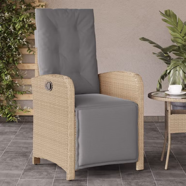 Sedia reclinabile da giardino con poggiapiedi vidaXL in polyrattan beige e grigio