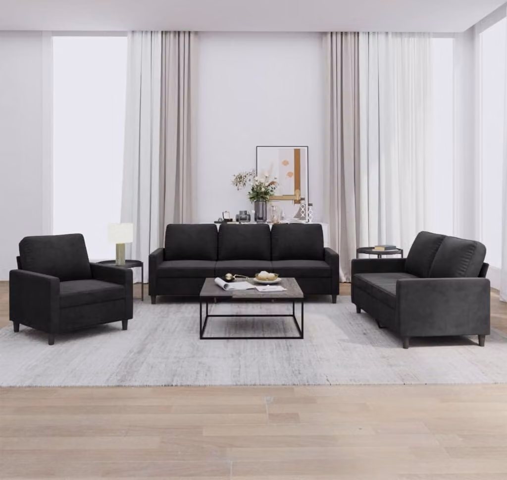 Maison Exclusive - Set divano a 3 pezzi con cuscini in velluto nero