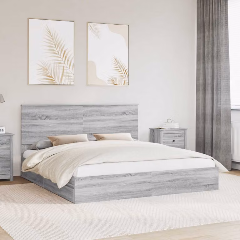 Letto con Contenitore vidaXL Grigio con Cassetti e Testiera L/P: 180 x 200 cm