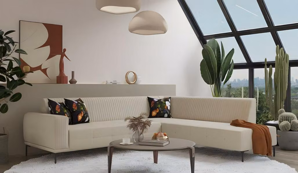 Ecksofa Stoffsofa Polstersofa L-Form Sofa Couch Beige Moderne Stoff