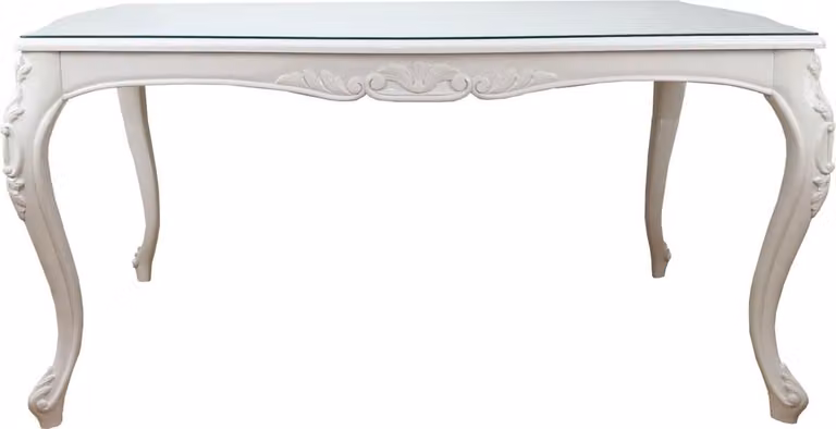 Casa Padrino Tavolo da pranzo barocco bianco 200 x 100 x h. 78 cm - Tavolo da pranzo con piano in vetro - Arredamento per hotel e ristoranti - Italy