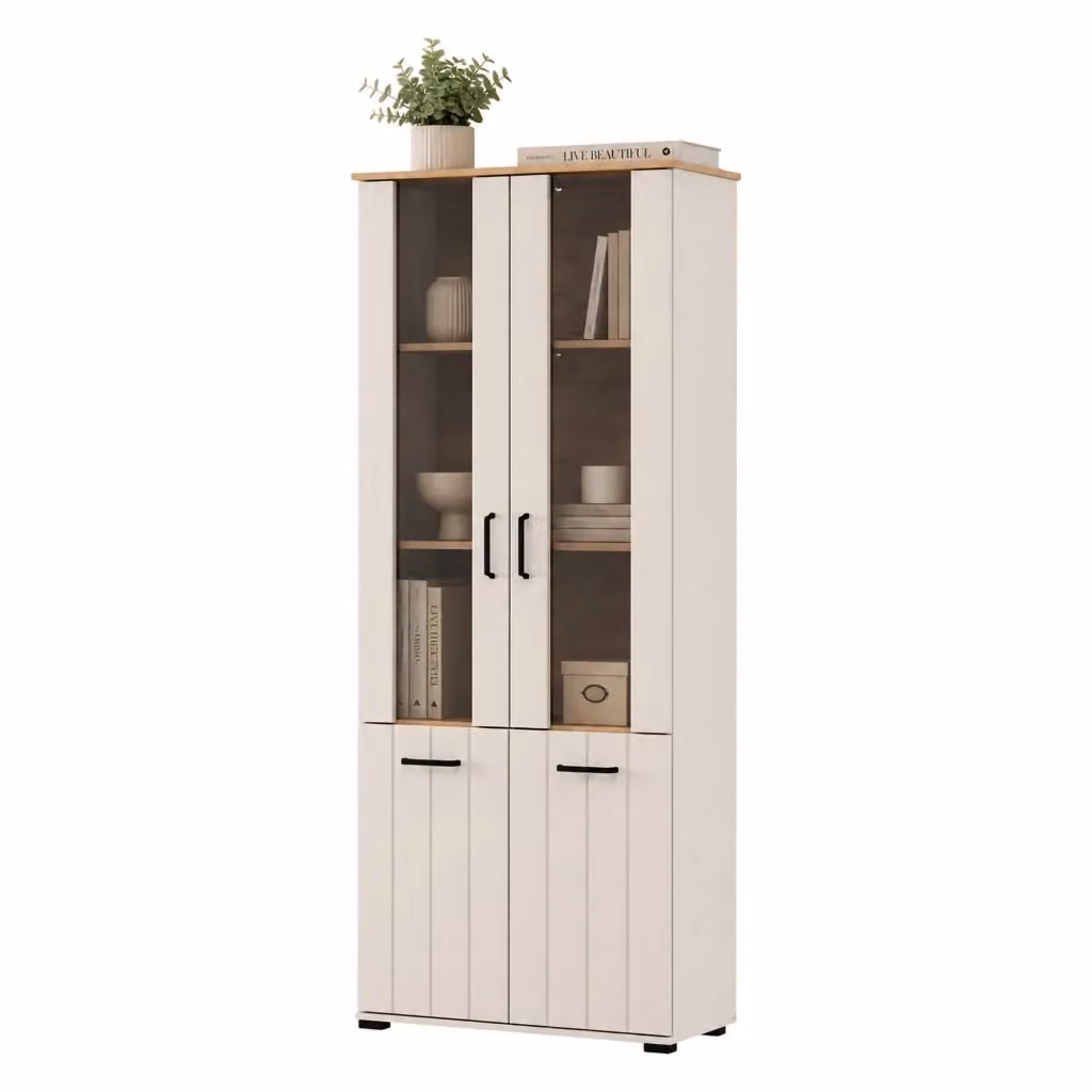 Mobile Espositore Vetrina Tadas DMORA con Ante in Vetro e Ripiani Interni, Colore Bianco Crema, L: 79 cm, P: 36 cm, H: 191 cm – 2