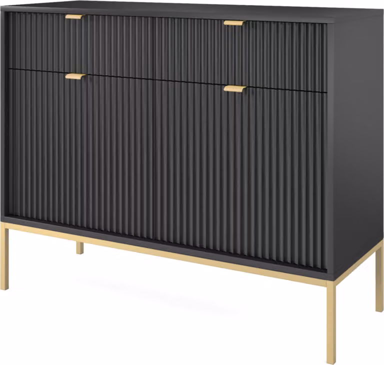Masseno Comò STELLARE 104 cm Credenza con 2 cassetti e 2 ante per soggiorno camera da letto Moderno 104x39x83 cm Nero / Nero