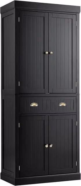 Mobile dispensa da cucina alto 183cm con ripiani regolabili 2 ante e cassetto-Mobile credenza da soggiorno Nero