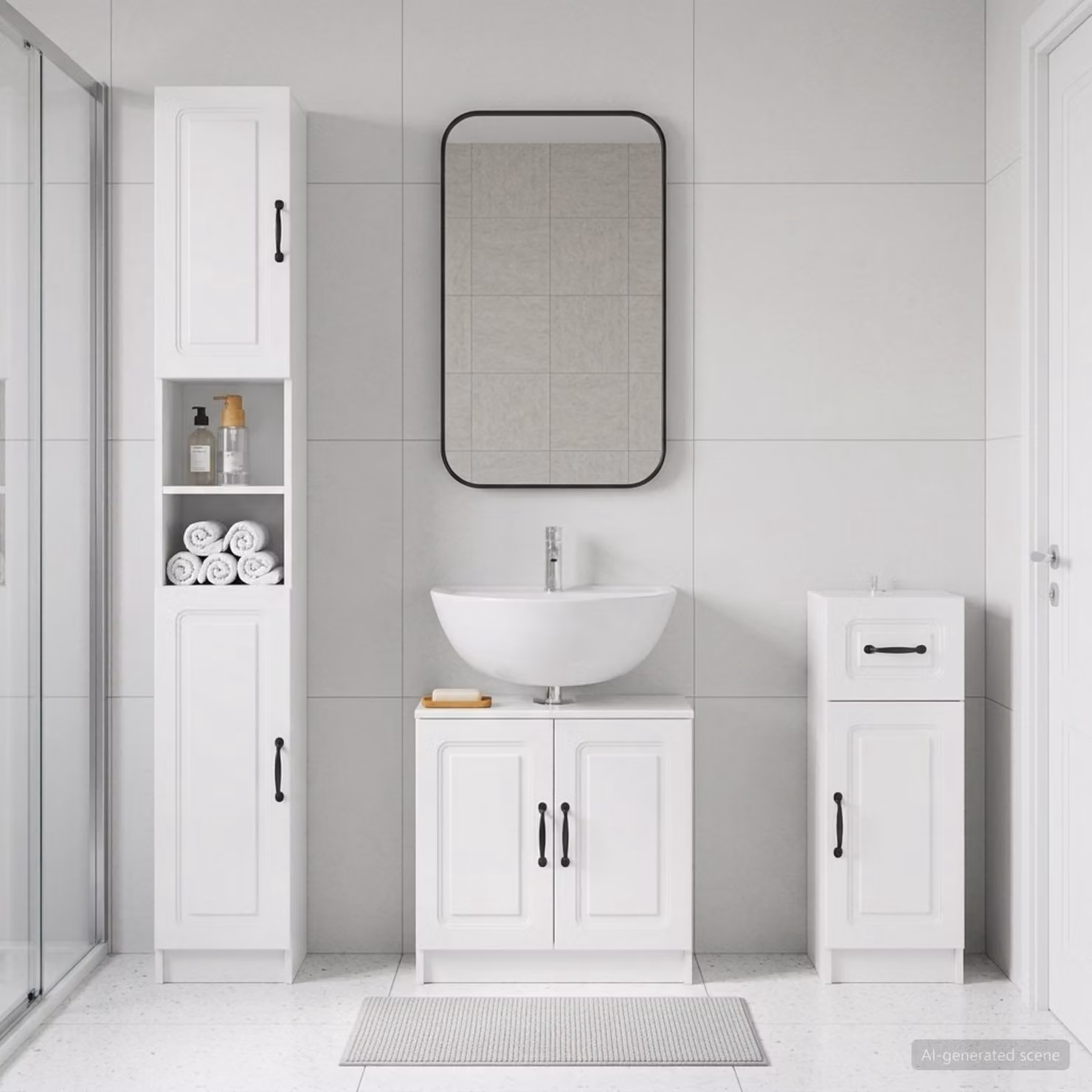 Set di armadietti da bagno moderni vidaXL UTRECHT in 3 pezzi, Bianco Lucido