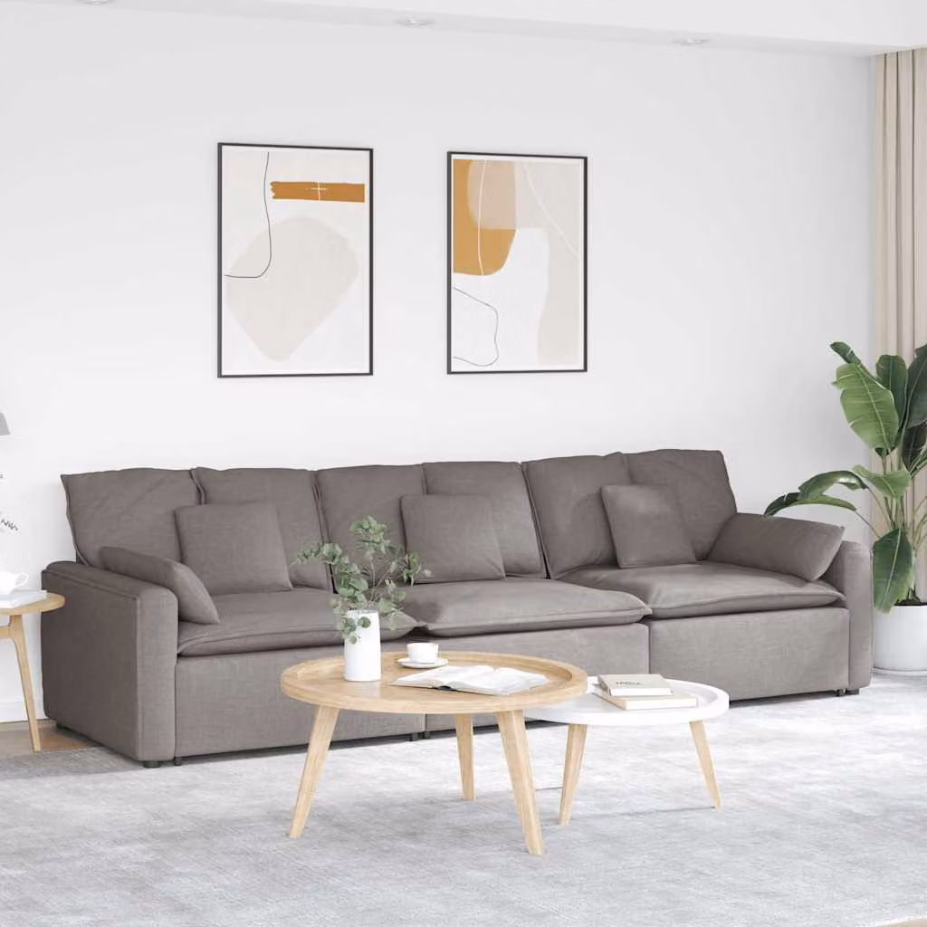 vidaXL Divano Modulare Moderno con Cuscini in Tessuto e Struttura in Metallo e Legno, Grigio/Beige