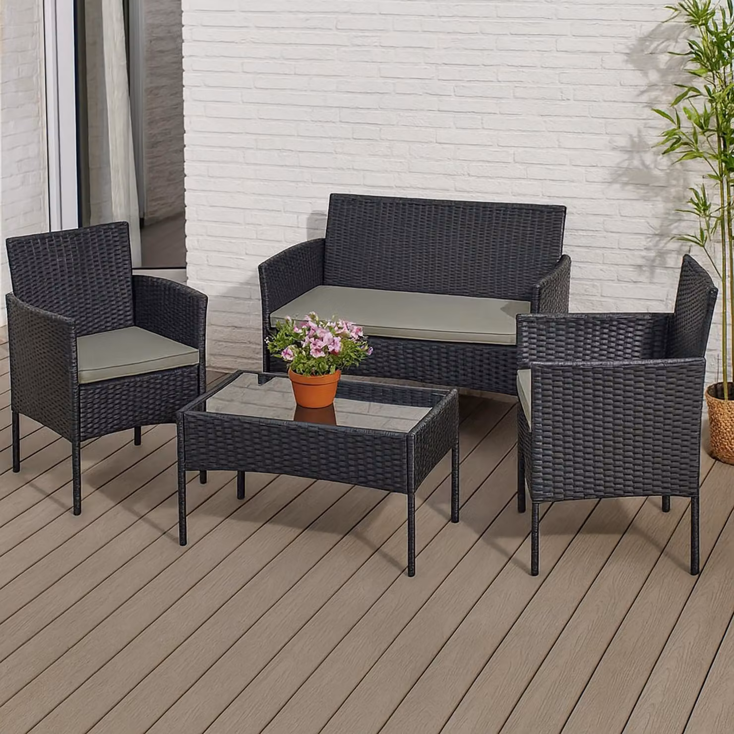 Set di mobili da giardino neri 4 pezzi Wiebke