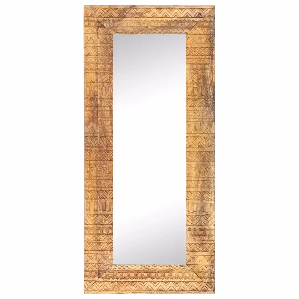 Specchio rettangolare in legno di mango intagliato a mano bianco DESIGN IN L 110 cm x H 50 cm x P 2,5 cm – 2