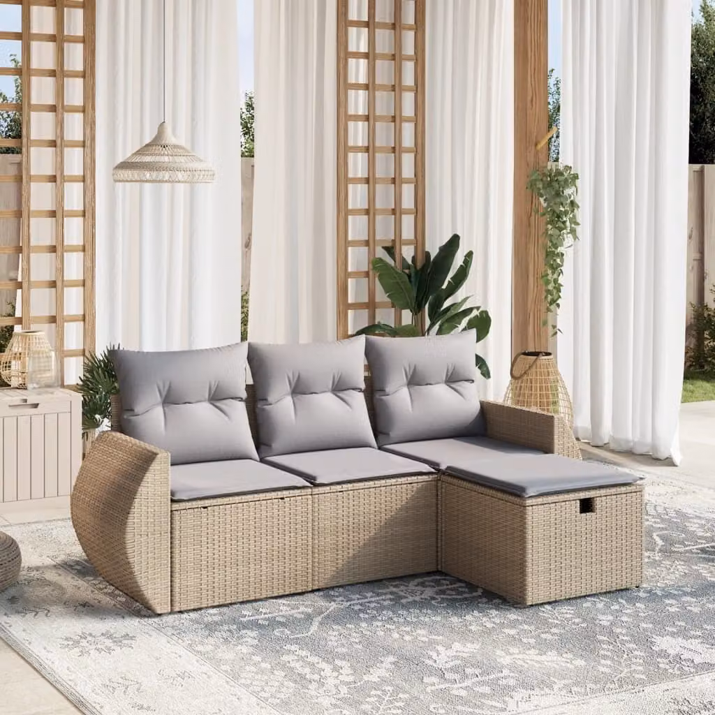 Maison Exclusive - Set Divano da Giardino 4 pz con Cuscini Beige Misto Polyrattan