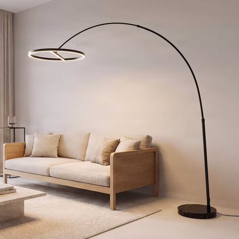 Lampada ad arco Virvera Lucande, Nero, Soggiorno / Sala da pranzo, Alluminio, Moderno, Lampada da terra
