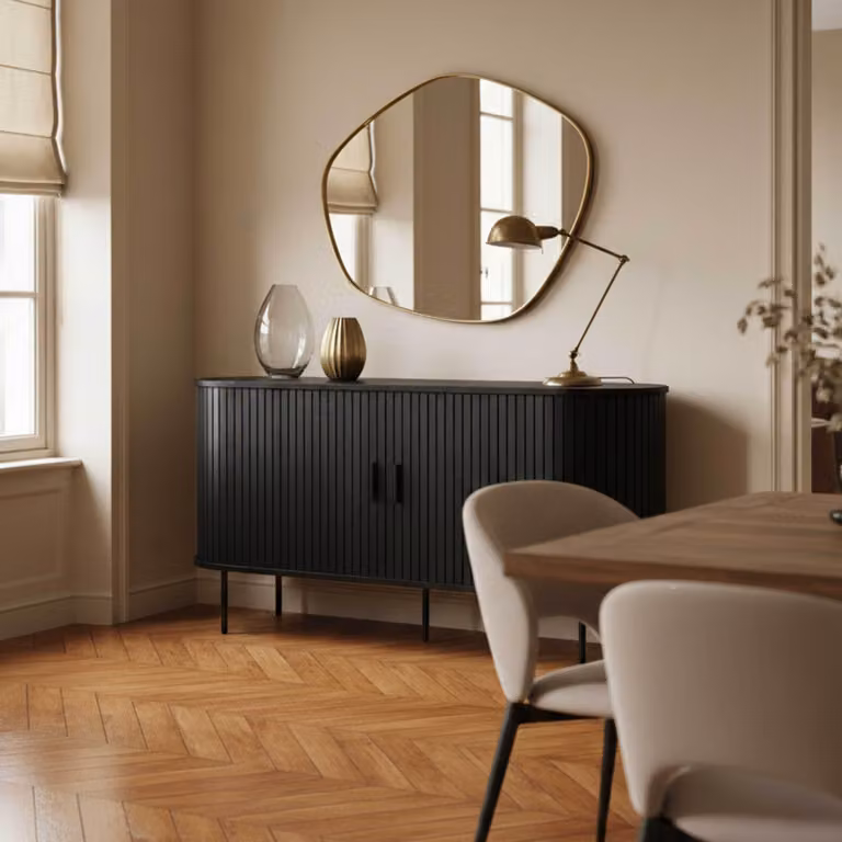 Credenza a 2 ante in melaminico e acciaio 140 cm nero - Oviala Marius
