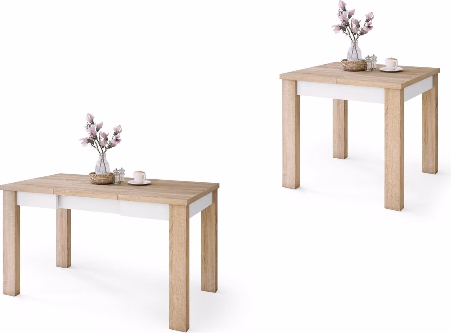 Tavolo All4All Faro, tavolo da soggiorno, con piano aggiuntivo, tavolo da pranzo in legno effetto quercia, tavolo per la sala da pranzo, allungabile fino a 130 cm, dimensioni 80x75 cm, finitura quercia Sonoma e bianco