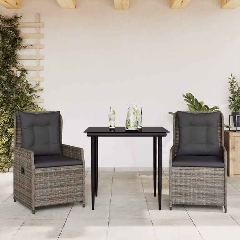 Maison Exclusive - Set da Pranzo da Giardino 3 pz con Cuscini in Polyrattan Grigio