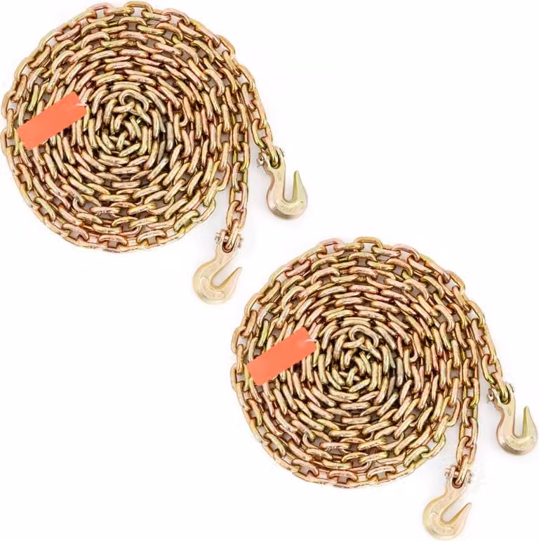 set di 2 catene da traino 9,53 mm x 6 m - portata 3220 kg - Catena da trasporto G80 - Catena forestale in acciaio - Catena in acciaio - Catena robusta per il sollevamento, il carico, il traino e la legatura, ecc.