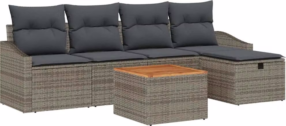 Set Divano da Giardino con cuscino 6 pcs Grigio Poly Rattan