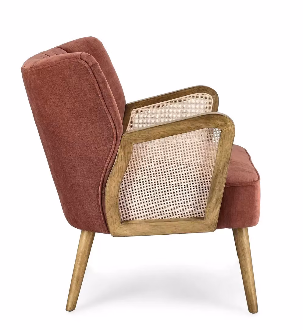 Poltrona Bizzotto Virna in Velluto Color Mattone con Braccioli in Legno e Rattan – 2