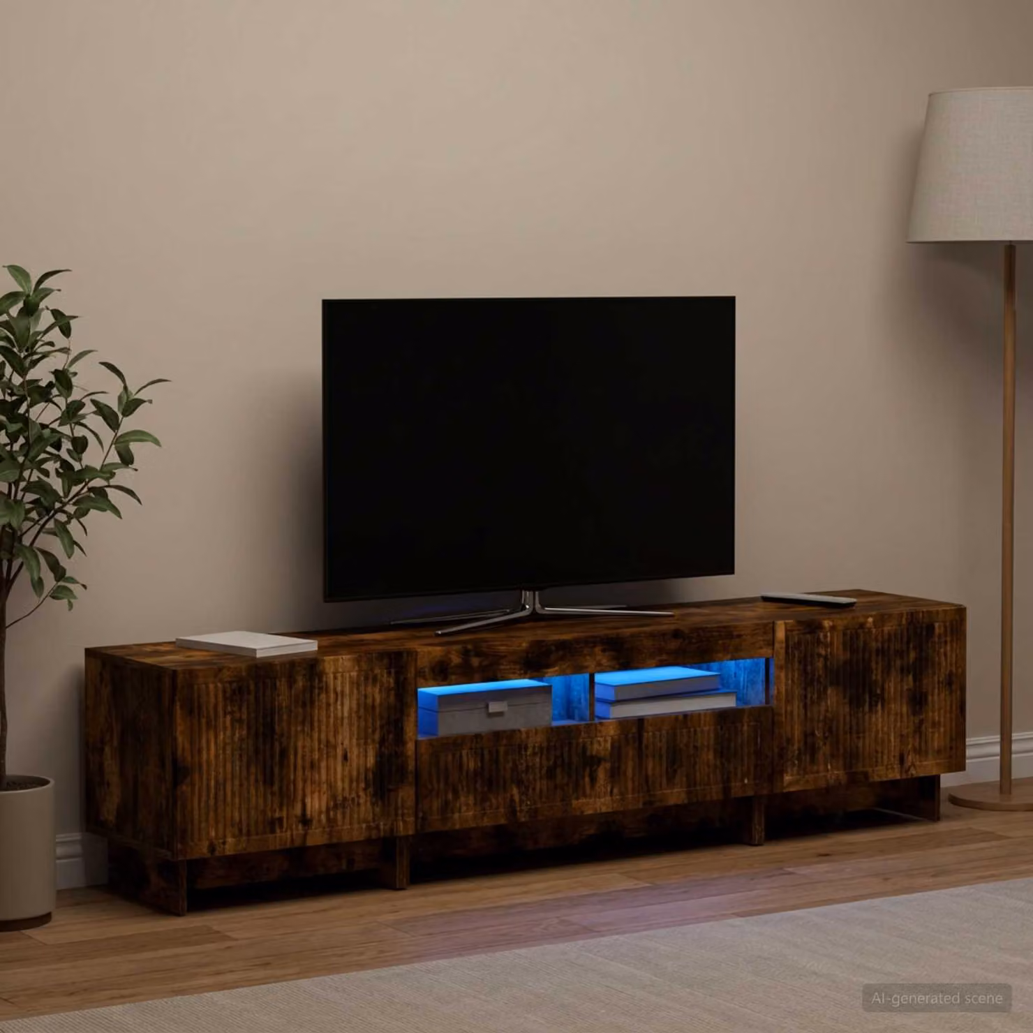 Mobile TV LED vidaXL in legno ingegnerizzato Rovere Fumo con illuminazione integrata, L: 81 cm, P: 35 cm, H: 43 cm