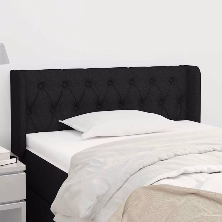 Testiera ad orecchio vidaXL in tessuto nero con struttura in legno L: 93 cm, P: 16 cm, H: 78-88 cm