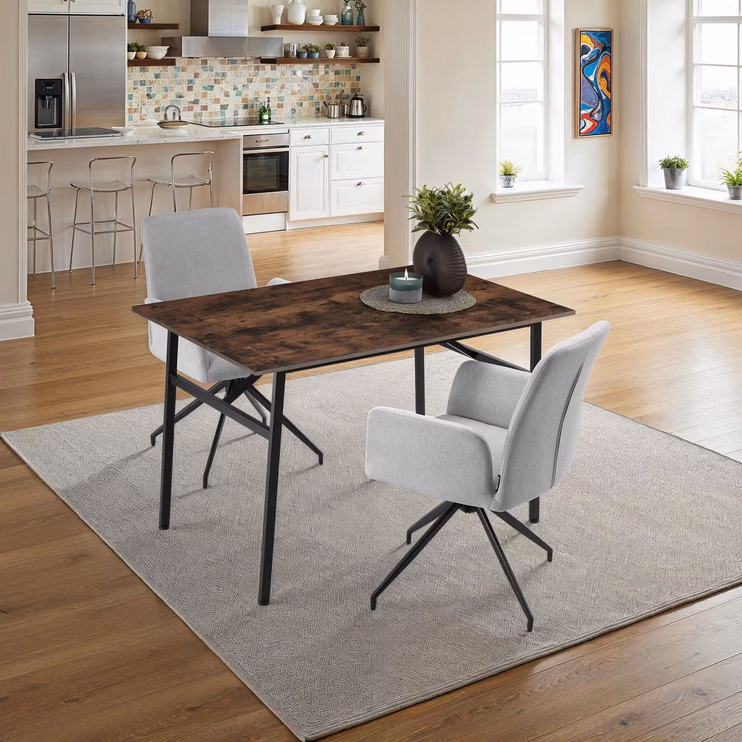 Tavolo da pranzo rettangolare TecTake GmbH in stile industriale, colore marrone, L: 150 cm, P: 75 cm, H: 76 cm – 2