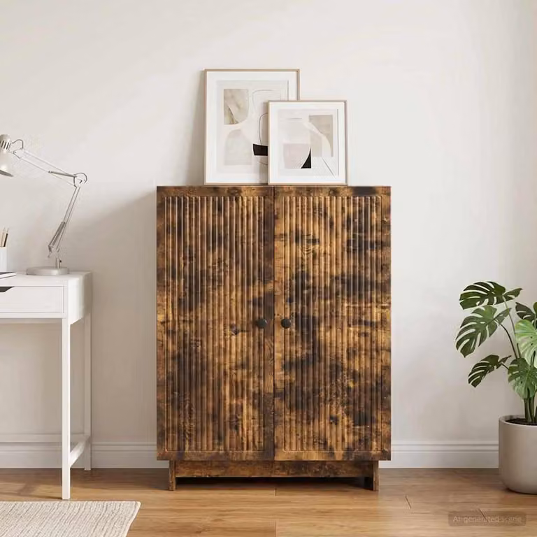 Credenza vidaXL in stile vintage in legno e metallo, colore Rovere Fumo, L: 66 cm, P: 34,5 cm, H: 90 cm
