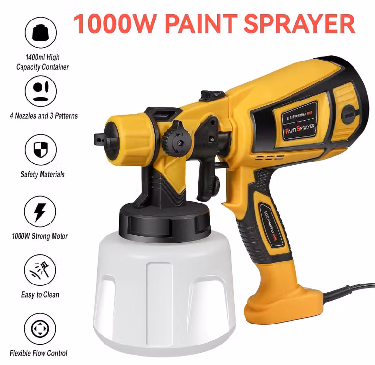 Spruzzatore a vernice – Spruzzatore a vernice elettrico – Pistola a vernice HVLP – Dotato di più ugelli – 1000W – 1400 ml