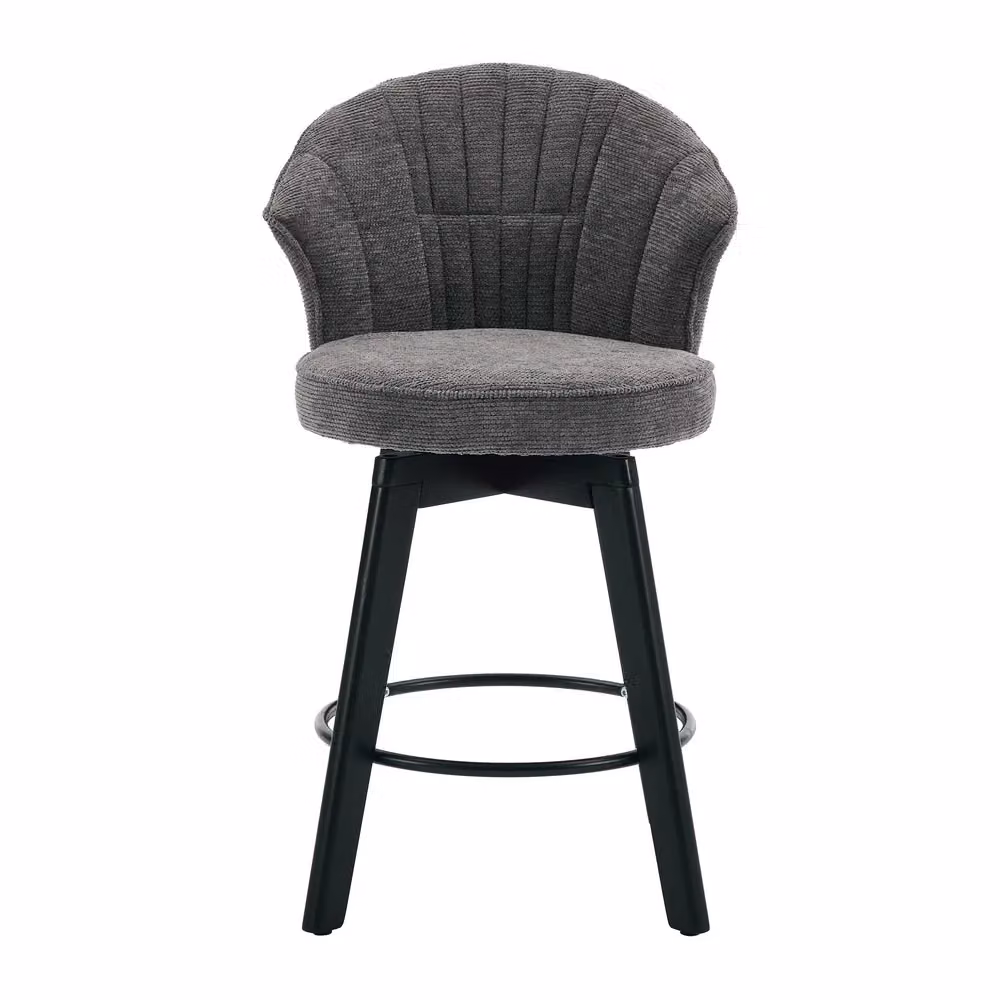 Set di 2 sgabelli da bar girevoli Minimal grigi con schienale e poggiapiedi, struttura in metallo e legno, ideali per cucina e sala da pranzo