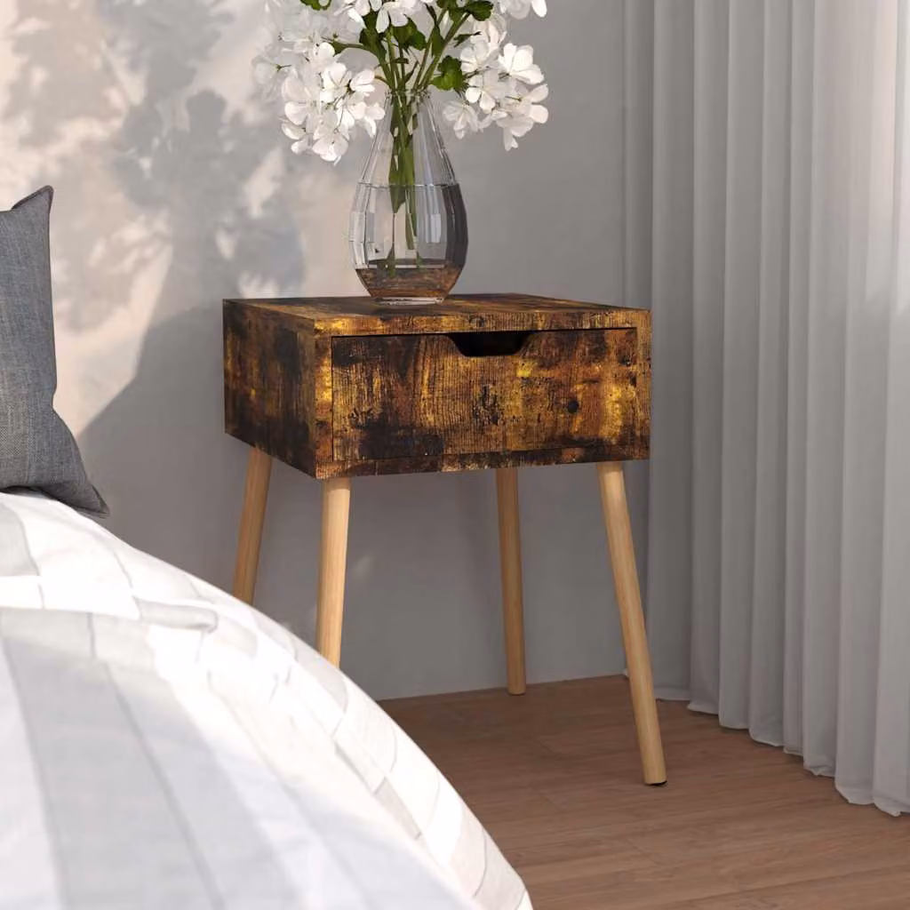 Comodino moderno vidaXL in legno multistrato e MDF, colore rovere fumo, L 40 cm x P 40 cm x H 56 cm