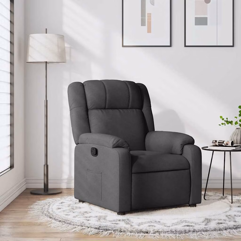 vidaXL Poltrona reclinabile relax in tessuto grigio con braccioli e struttura in legno e metallo