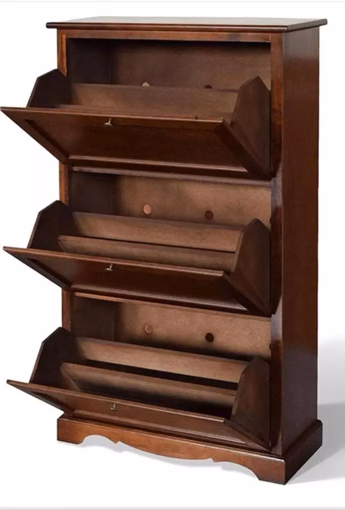 Scarpiera Mobili 2G in legno di pino stile arte povera con 3 ante ribaltabili, colore noce, L: 79 cm, P: 30 cm, H: 130 cm – 2