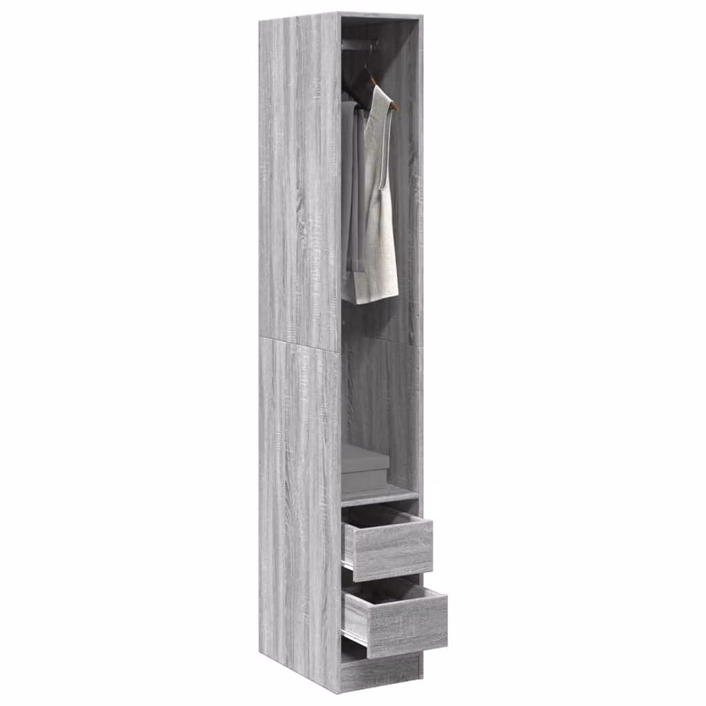 Armadio a muro vidaXL Grigio con ante e cassetti in legno e MDF, L: 30 cm, P: 50 cm, H: 200 cm