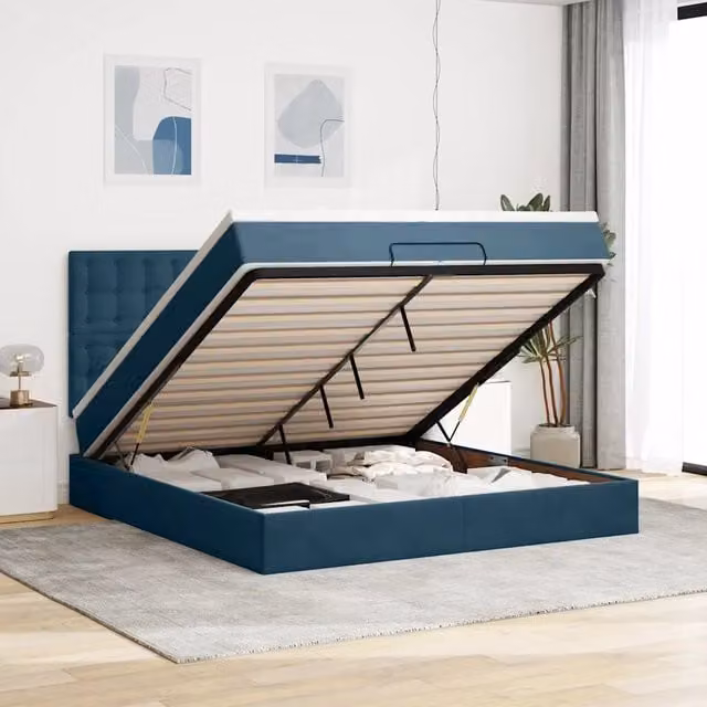 Pouf Letto con Materasso vidaXL in Velluto Blu con LED e Porte USB L: 200 cm, P: 200 cm, H: 280 cm