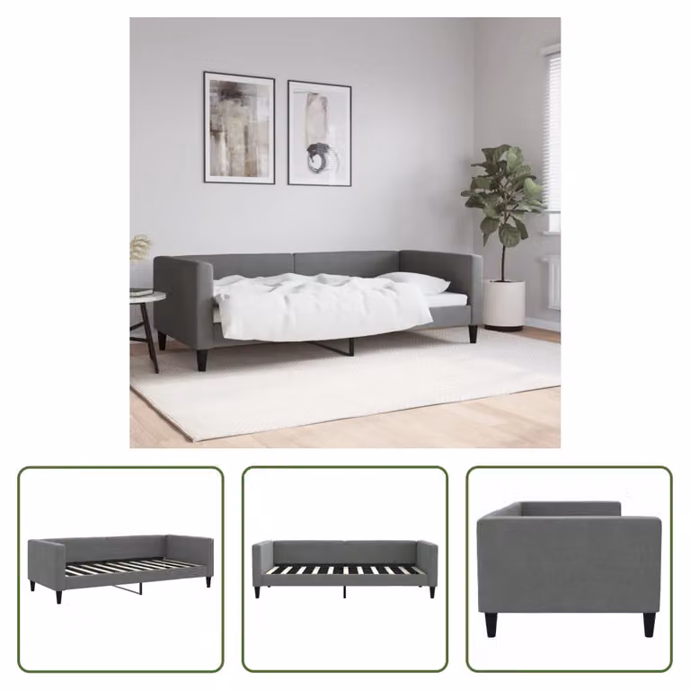 The Living Store Letto da giorno grigio scuro 90x190 cm in tessuto