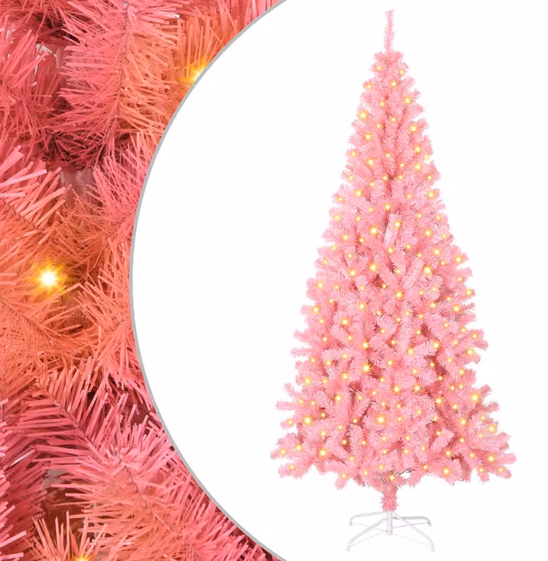 Albero di Natale con 300 LED con supporto Rosa 180 cm PVC