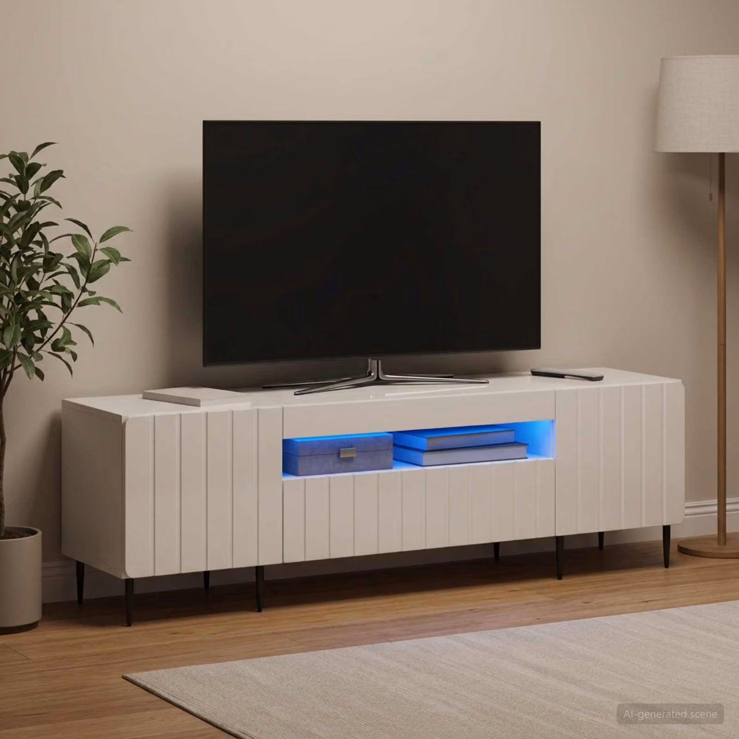 Mobile TV LED vidaXL ZWOLLE Bianco Lucido L: 153 cm, P: 35 cm, H: 43 cm
