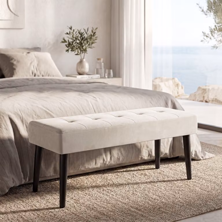 Panca imbottita Tectake in velluto beige con design moderno per camera da letto o ingresso