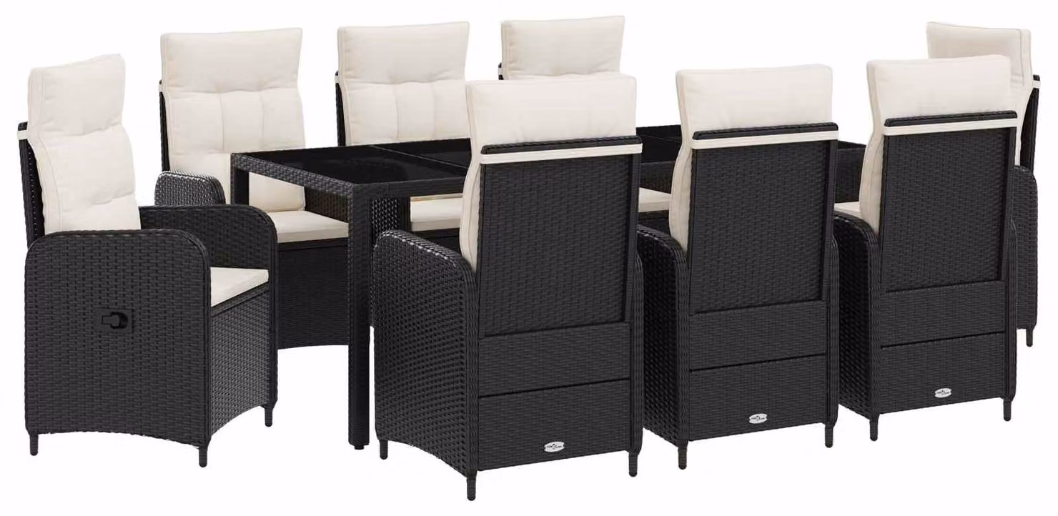 Set da pranzo per esterni 9 pcs Nero e Bianco Crema