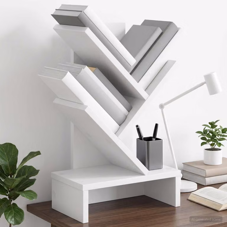 Scaffale per Libri a Forma di Albero vidaXL con 3 Strati, Bianco, L 30 x P 18 x H 48 cm