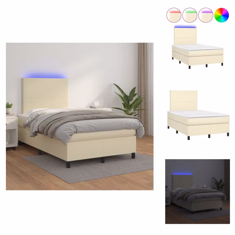 Letto boxspring vidaXL con materasso e illuminazione a LED, color crema, 120x200 cm, in ecopelle -  Letti e reti
