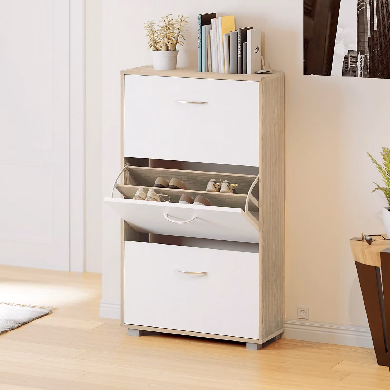 Scarpiera salvaspazio Casaria® con 3 scomparti in MDF, finitura opaca, L: 115 cm, P: 60 cm, H: 24 cm – 2