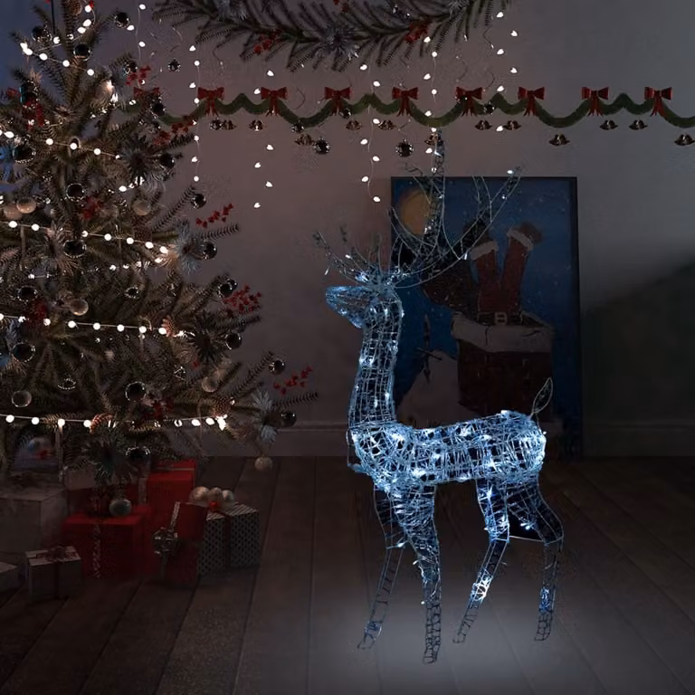 The Living Store LED renna acrilica decorazione natalizia 140 LED 120 cm bianco freddo